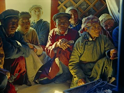 Gobi Desert Dwellers Listen Intently to a Visitor Photographic Print