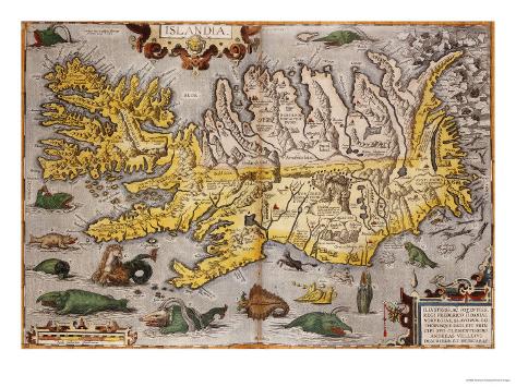 Hand Colored Map of Iceland, 1595 Giclee Print
