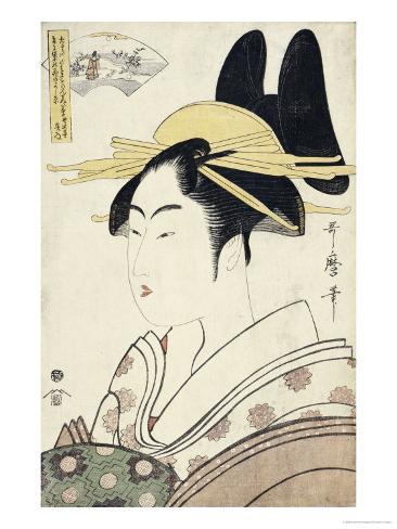 An Okubi-e Portrait of a Courtesan Representing the Hagi or Noji River Giclee Print