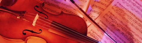 Colored Lights, Close-up of a Violin Photographic Print