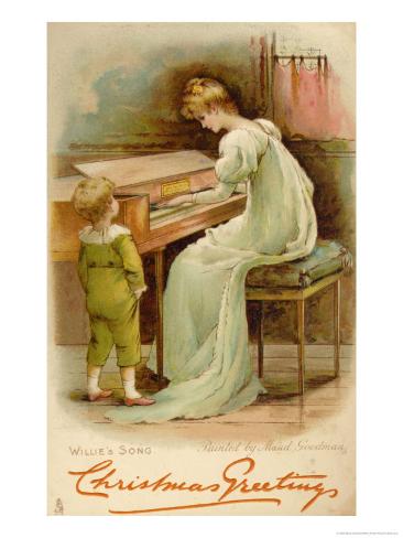 Son Listens While Mama Plays the Piano Giclee Print