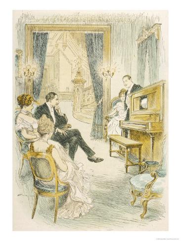 Listeners Admire the Reproductive Quality of the Duo-Art Pianola Giclee Print