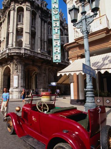 Old American Car in Front of Hotel Inglaterra Havana Cuba Photographic