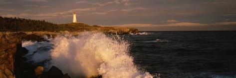 Waves Breaking on the Rocks near Louisbourg Lighthouse, Cape Breton Island, Nova Scotia, Canada Photographic Print