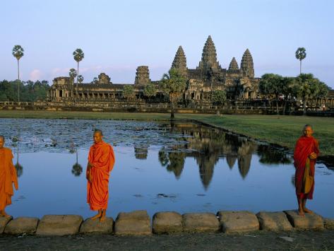 Monks in Saffron Robes, Angkor Wat, Unesco World Heritage Site, Siem Reap, Cambodia, Indochina Photographic Print