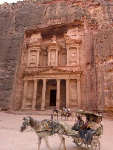 Horse and Carriage in Front of the Treasury (Al-Khazneh), Petra, Unesco World Heritage Site, Jordan Photographic Print