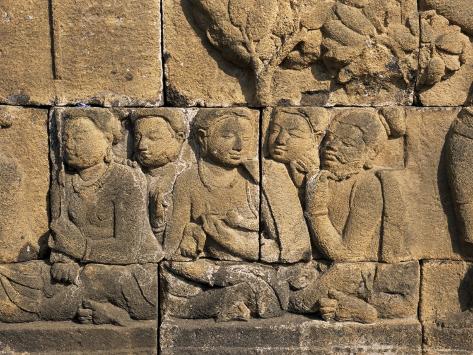 Detail of Carved Frieze, Borobudur, Unesco World Heritage Site, Java, Indonesia Photographic Print