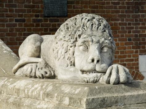 Lions at Base of Town Hall Tower in Main Market Square, Krakow, Unesco World Heritage Site, Poland Photographic Print