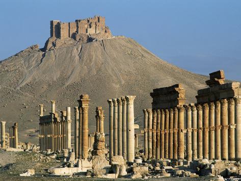 Grand Colonnade and the Arab Castle, Palmyra, Unesco World Heritage Site, Syria, Middle East Photographic Print