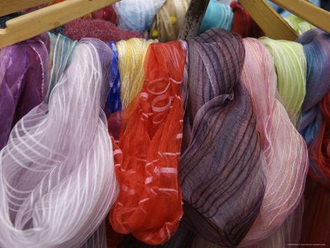 Colored Scarves for Sale in Market, Florence, Italy Photographic Print