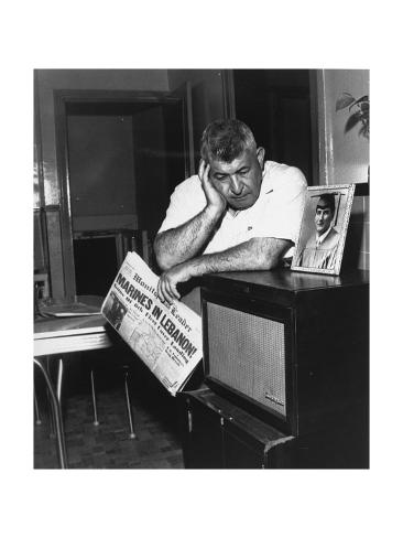 Lebanese Born James Thaber Listening to President Eisenhower's Descision to Send Troops to Lebanon Premium Photographic Print