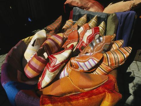 Brightly Colored Shoes in the Moroccan Souk Photographic Print
