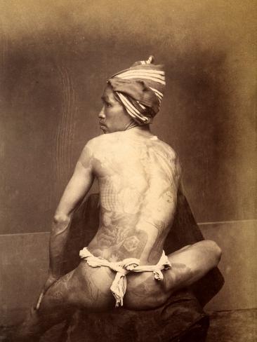 Japanese Man with His Back to the Camera and Tattoos All Over His Body 