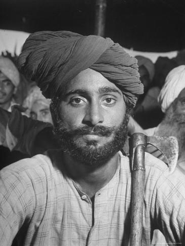 Sikh Listening to Speaker at Rally for a Protest March Regarding Irrigation in the District Premium Photographic Print