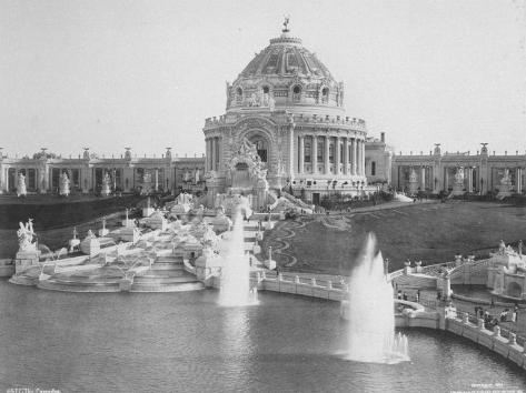 Grandiose and Very Ornate Domed Building and Fountains of Louisiana Purchase Exposition Premium ...