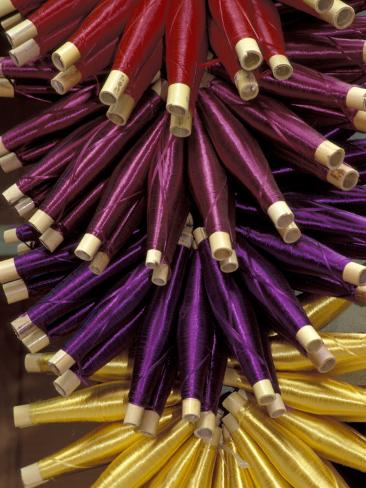 Colorful Spools of Thread Hang in the Market, Fes, Morocco Photographic Print