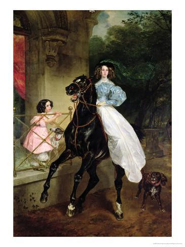 The Horsewoman, Portrait of Giovanina and Amacilia Paccini, Wards of Countess Samoilova, 1832 Giclee Print