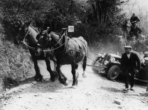 Horses Pulling Broken Down MG Up a Hill During a Trial 1930's Photographic