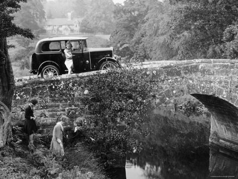 1930 Triumph Super 7 on a Stone Bridge in Rural England 1930's Photographic