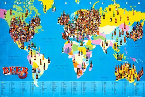 World Poster on World Map Beer Print At Allposters Com