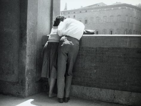 Love in Florence, Young Couple in an Affectionate Embrace on the Lungamo, Florence Photographic Print