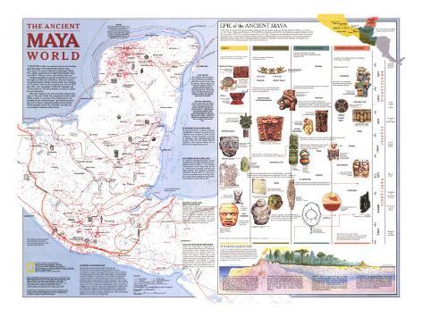 Ancient Maya World Map Poster, 1989