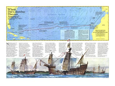 Where Did Columbus Discover America, Map Poster, 1986