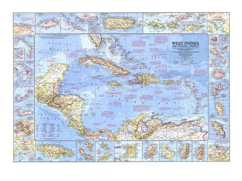 Central America & West Indies Map Poster, 1970