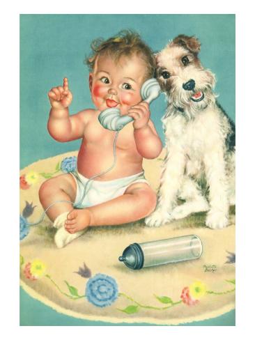 Baby Talks, Dog Listens Giclee Print