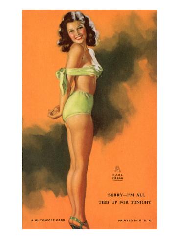 PinUp Girl Tied Up in Bathing Suit 1940 Giclee Print PinUp Girl Tied Up in Bathing Suit 1940 Giclee Print