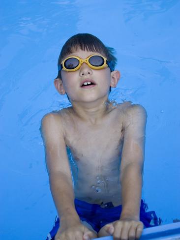 Year Old Boy Swimming in Pool, Kiamesha Lake, New York, USA