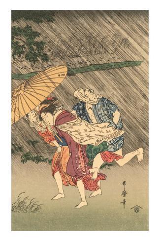 Japanese Woodblock, Rain Storm Premium Poster Japanese Woodblock, Rain Storm Premium Poster