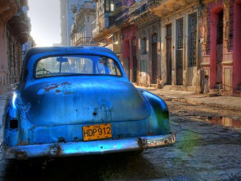 Blue Car in Havana Cuba Caribbean Photographic Print