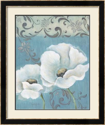 Poppies on Blue I Framed Art Print