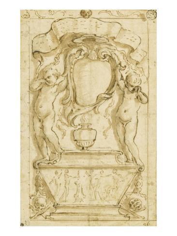 A Tomb in Which Two Naked Children Support a Shield Giclee Print