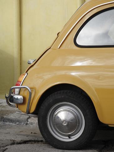 Yellow Fiat 500 Parked Against Wall Gallipoli Photographic Print