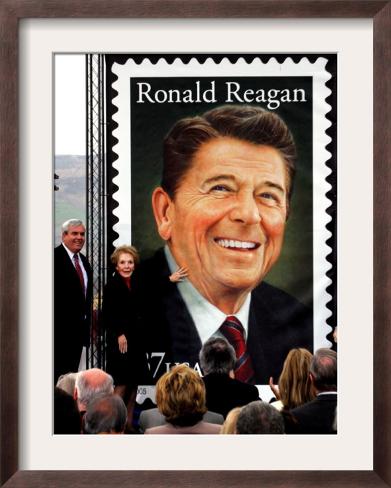Former First Lady and Giant Replica of US Postage Stamp Honoring Late Husband, Ronald Reagan Framed Photographic Print