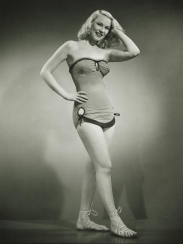  Fashioned Swimsuits on Woman In Old Fashioned One Piece Bathing Suit Posing In Studio