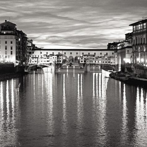 Golden Ponte Vecchio Black and White Art Print