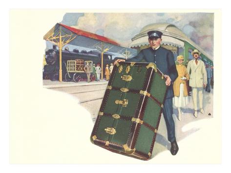 Porter with Large Steamer Trunk Premium Poster Porter with Large Steamer Trunk Premium Poster