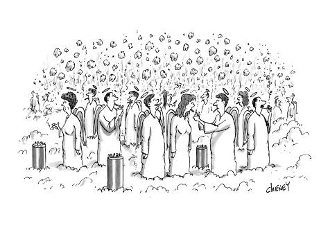 Crowd of angels in heaven smoking cigarettes New Yorker Cartoon Premium 