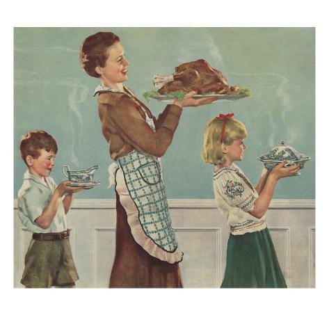 Illustration of Mother and Children Carrying Thanksgiving Dinner by Douglass Crockwell Giclee Print Illustration of Mother and Children Carrying Thanksgiving Dinner by Douglass Crockwell Giclee Print