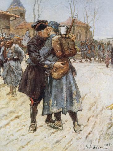 First World War (1914-1918). Reunion. Colored Drawing by A. De Broca in L'Illustration (1915) Photographic Print