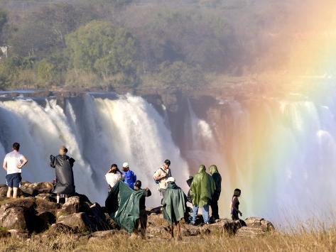 Tourists Viewing Victoria Falls, UNESCO World Heritage Site, Zimbabwe, Africa Photographic Print