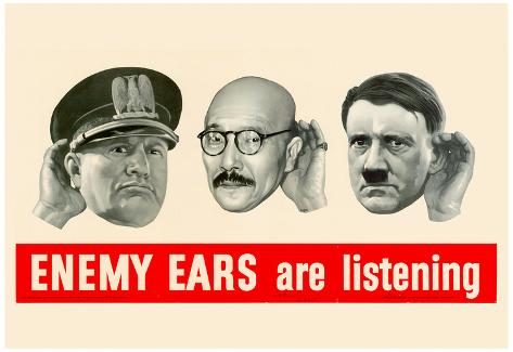 Enemy Ears Are Listening WWII War Propaganda Art Print Poster Poster