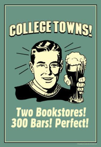 College Towns 2 Bookstores 300 Bars Funny Retro Poster Masterprint