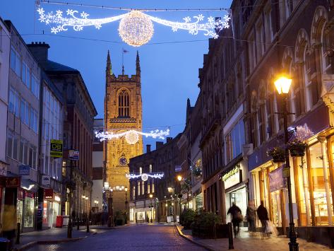 christmas lights and cathedral at dusk derby derbyshire christmas lights and cathedral at dusk derby derbyshire