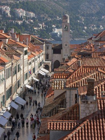 Stradun, Orlando Tower and Rooftops from Dubrovnik Old Town Walls, UNESCO World Heritage Site, Dubr Photographic Print