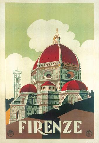 Dome) Firenze Poster cupola  Italian (Florence Travel Style vintage Cupola  Vintage