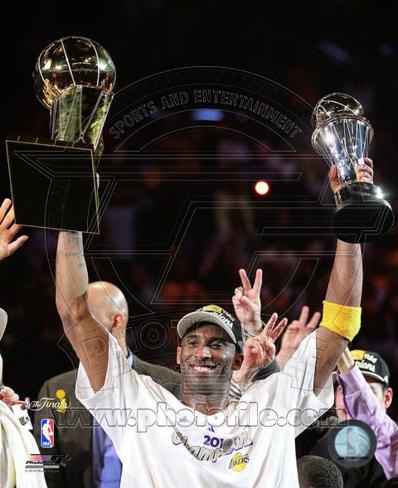 Kobe Bryant with 2010 MVP & NBA Finals Trophies Courtside ...